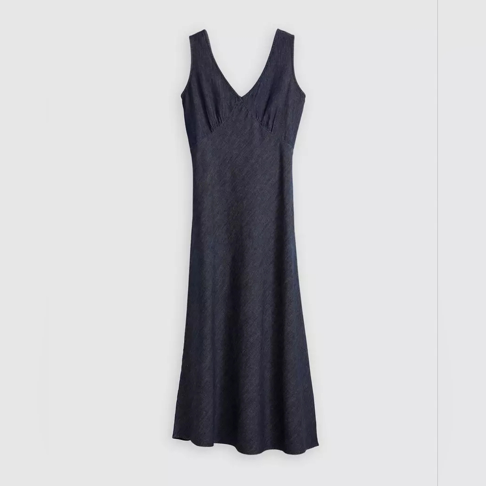 NWT Levi's Atalia Linen+ Denim Midi Slip Dress Dark Blue Size S - Picture 5 of 10